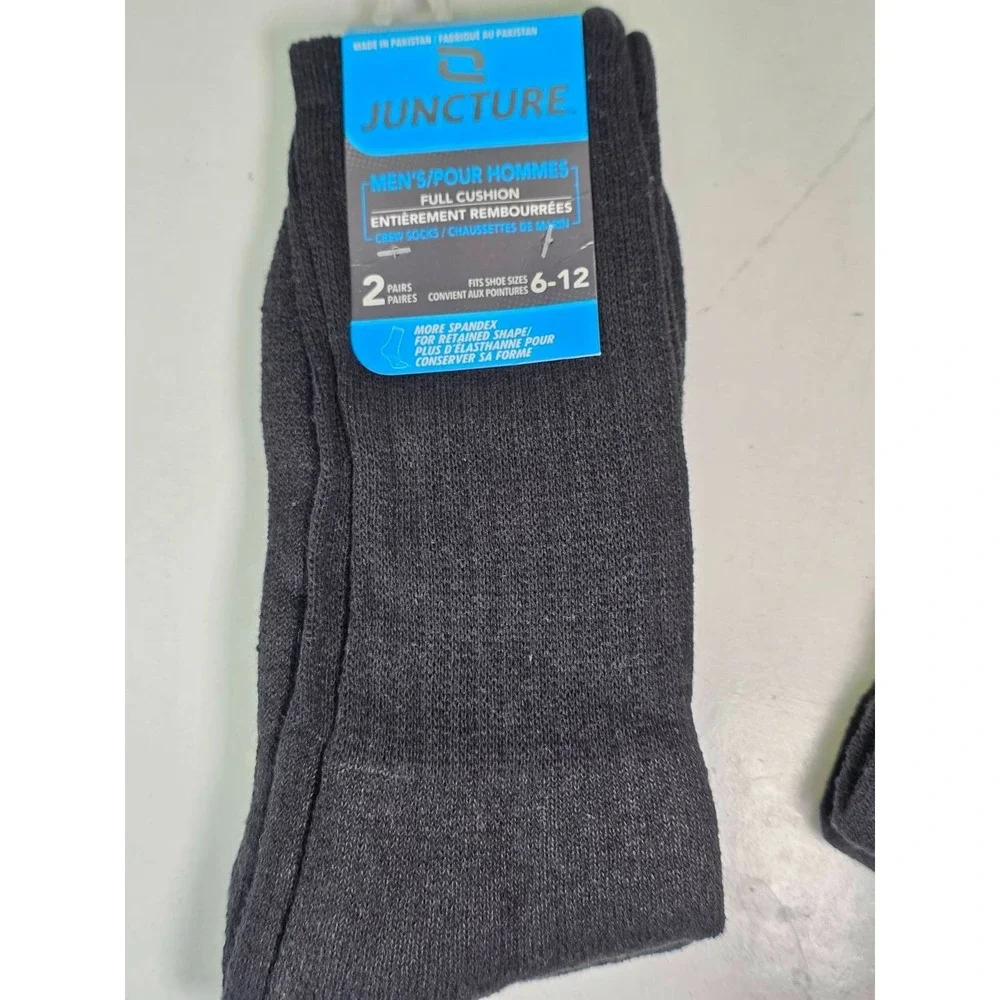 Juncture Men's Socks Size 6-12 Black Full Cushion 2 Pair Pack Crew Sock Set of 2